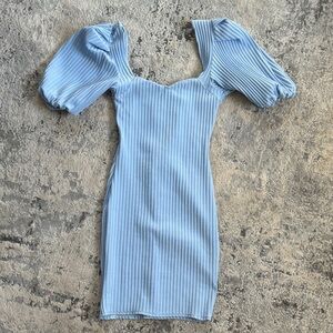 Missguided Sky Blue Ribbed Puff Sleeve Mini Dress